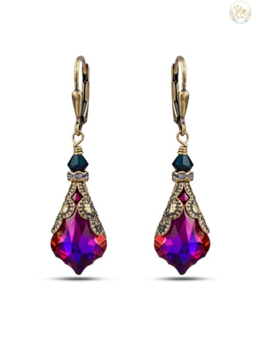 Vintage Austrian Crystal Leverback Dangle Drop Earrings for Women